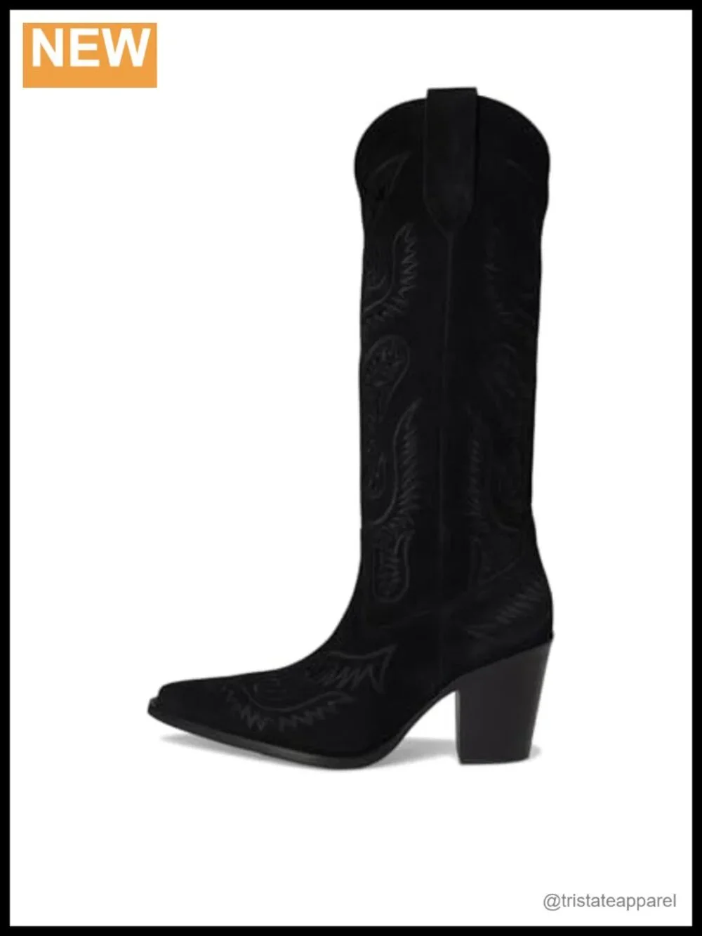 Suede Embroidered Snip Toe Over the Knee Boots, Mid Heel, Pull-On, Block Heel,